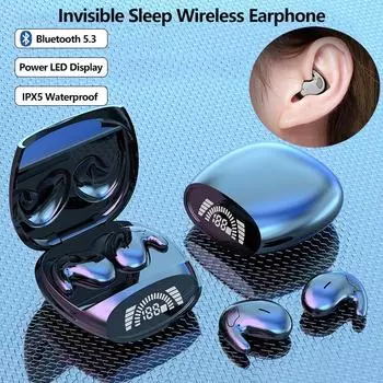 Невидимые наушники для сна Мини Bluetooth 5.3 Наушники IPX5 Водонепроницаемые Скрытые Беспроводные Гарнитуры с Шумоподавлением Спортивные Стерео Наушники хаки