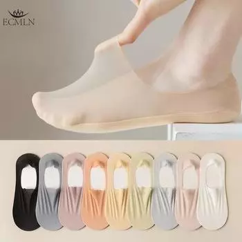 Невидимые носки-лодочки для женщин Летние тонкие сетчатые дышащие нескользящие сетчатые носки с низким верхом и небольшим вырезом для женщин one size чёрный