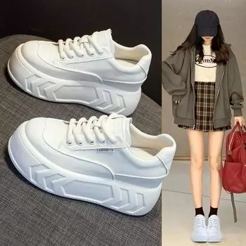 Невидимые высокие туфли Muffin, женские весенне-осенние новые туфли Small Muffin с толстой подошвой, дышащие мягкие белые туфли 37