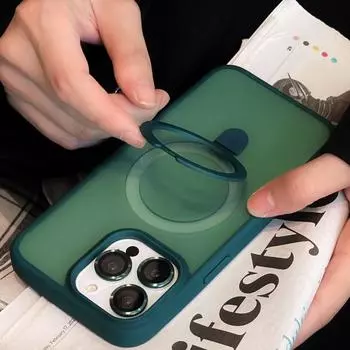 Невидимый чехол для телефона с магнитным кронштейном для iPhone 15 Pro Max 14 Pro 13 12 11, противоударный металлический кольцевой держатель, матовый чехол с пленкой для объектива iPhone 15 темно-фиолетового