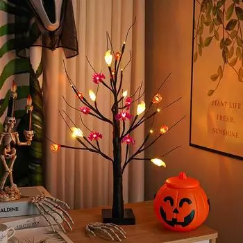 NewLedХэллоуин Фестиваль призраков Тыква Летучая мышьLedСеребряный березовый светильник для комнаты Декоративный подарок Маленький ночник Warm White