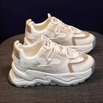 Новое поступление, удобные кроссовки с круглым носком на толстой подошве, повседневные серо-коричневые кроссовки, весенне-осенняя женская обувь 35