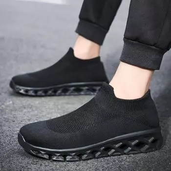 NewMen Socks Sneakers Black White Man Fashion Casual Shoes Breathable Mesh Comfortable Light Slip-on Flat Shoes Loafers 5.5 чёрный
