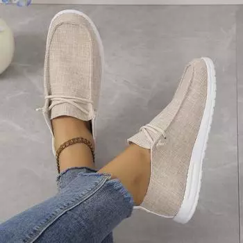 NewPatternRound Летняя обувь с круглым носком Женская повседневная женская обувь с открытым носком Платье на плоской подошве Женская базовая однотонная ткань для отдыха из парусины 36
