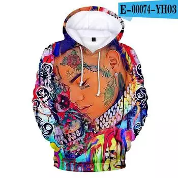 NewPersonality Rapper Tekashi69 6ix9ine 3D Hoodies Толстовки Мужские/Женские Толстовки с Длинным Рукавом Модные Милые Толстовки Большие Размеры S