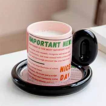 Newspaper Style Contrasting Coffee Cup Disc English Ceramic Cup Home Office Mug High Appearance 200ml