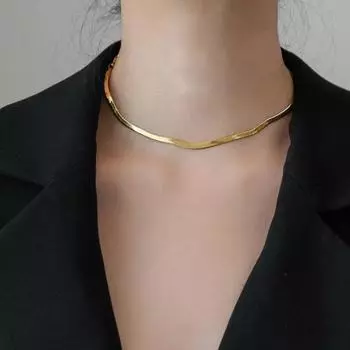 Невыцветающая золотая цепочка на шею Design Sense Premium Snake Bone Chain Женское летнее ожерелье на ключицу