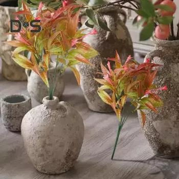 Невыцветающее искусственное растение со стеблями. Нежная искусственная труба. Букет цветов. Зелень. красный