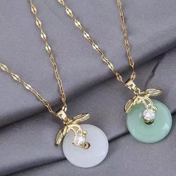 Невыцветающее ожерелье из титановой стали, женская безопасная пряжка, кулон с цветком, цепочка на ключицу из свежего халцедона зелёный