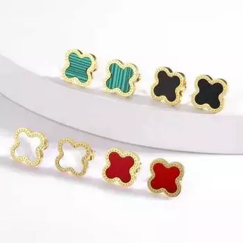 Невыцветающие серьги из титановой стали с четырьмя лепестками клевера, женские модные простые серьги, серьги с улучшенным чувством удачи, нишевый дизайн чёрный