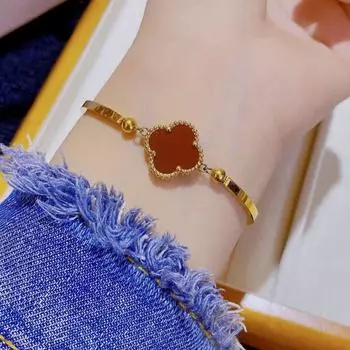 Невыцветающий антиаллергенный модный индивидуальный блестящий браслет женский классический браслет с четырьмя листами клевера универсальный женский браслет чёрный