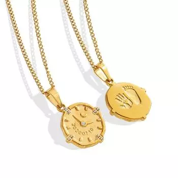 Невыцветающий циркон инкрустированный часы ожерелье с двухсторонним отпечатком руки и ноги кулон ключичная цепочка титановые стальные аксессуары