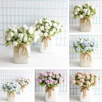 Невыцветающий искусственный цветок, изысканный, шикарный, с 5 головками, красивый искусственный шелк фиолетовый