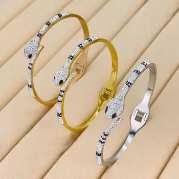 Невыцветающий универсальный весенний женский браслет в форме змеи, инкрустированный бриллиантами, из титановой стали