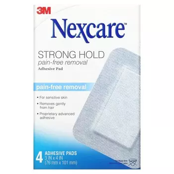 Nexcare, Strong Hold, безболезненные съемные клейкие подушечки, 4 клейкие подушечки