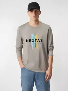 Nextas Pattern Мужская футболка с длинными рукавами из чистого хлопка S-5XL Мужские повседневные пуловеры S