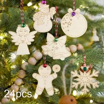 Незаконченные деревянные вырезки рождественские украшения DIY поделки подвески украшения