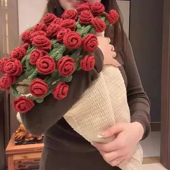 Незаконченный букет роз Одеяло Модное искусственное вязаное одеяло Материал Упаковка Подарки на праздники Khaki&Orange