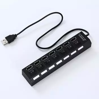 Независимый 7-портовый USB 2.0 1/7 разветвитель высокоскоростной концентратор расширения вилка и розетка One Size чёрный