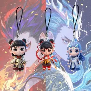 Nezha 2 Devil Children Haunted Sea Lotus Root Cake CP Phone Chain Подвеска Cartoon Anime Bag Charms A set of three