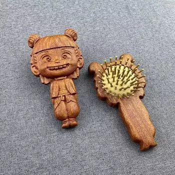 Nezha Сандаловая расческа Профессиональная здоровая подушка-лопатка для массажа выпадения волос Мультяшная расческа для волос Расческа для ухода за кожей головы Здоровый уход за волосами