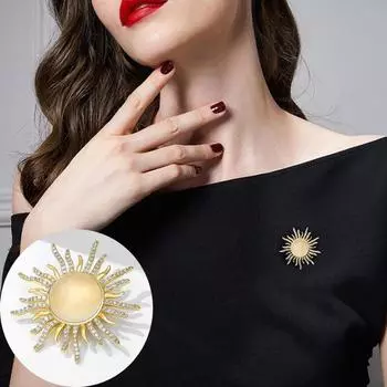 Нежная элегантная брошь-солнце с цирконом, модная брошь-солнце с цирконием для женщин, костюм, свитер, шарф, аксессуары для одежды золотой