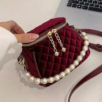 Нежная бархатная высококачественная красная жемчужная сумочка, модный дизайн, роскошная мини-сумка-ведро, женская новая сумка через плечо Mini(Max Length<20cm)