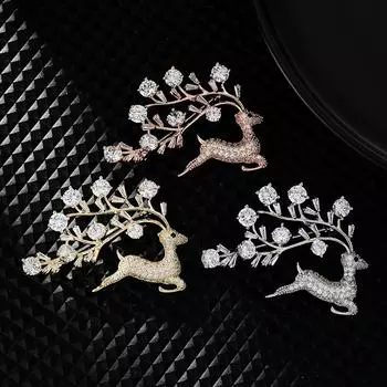 Нежная брошь из циркона, шелковая пряжка для шарфа, корсаж из медного оленя, роскошное пальто, платье, декоративная пряжка золотой