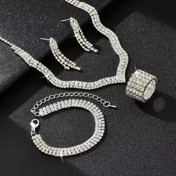 Нежная цепь-коготь, ожерелье, серьги, браслет, комплект из трех предметов, цепочка на ключицу со стразами, аксессуары для ужина, женский костюм