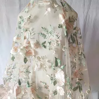 Нежная цветочная вышивка кружевная сетчатая ткань мягкая марля цветы роза тюль кружевная ткань для самостоятельного шитья одежды свадебное платье 100x130cm