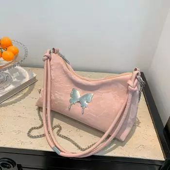 Нежная фактура банта на плечо женская сумка 2024 весна-лето нишевый дизайн универсальная сумка-мессенджер сумка-цепочка чёрный