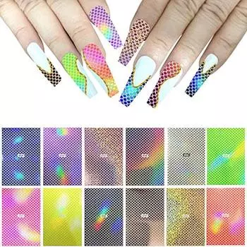 Нежная фольга для ногтей с блестящим красочным 3D-эффектом C
