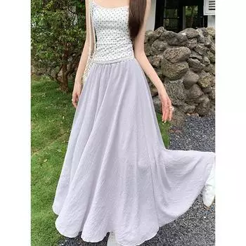 Нежная и милая стильная юбка трапециевидной формы с высокой талией для женщин, лето 2024, новая повседневная тонкая драпированная длинная юбка по индивидуальному заказу M фиолетовый