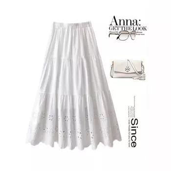 Нежная и милая юбка А-образного силуэта с вышивкой, белая юбка, весна-лето 2025, новинка, юбка средней и длинной длины с высокой талией One Size белый