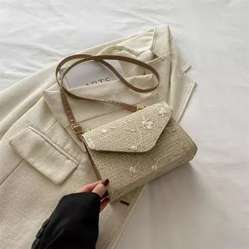 Нежная и модная соломенная маленькая сумка женская весенне-летняя универсальная сумка через плечо маленькая квадратная сумка женская хаки