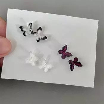 Нежная и сладкая бабочка из смолы, женская уникальная ниша, холодное ощущение, серебряная игла, черно-белая, постепенное изменение, ушная косточка, новый продукт 925 silver needle