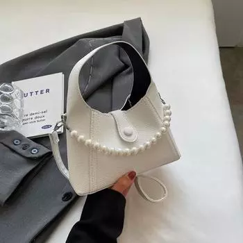 Нежная и стильная простая однотонная жемчужная цепочка-сумка 2024 года, летняя сумка-мессенджер через плечо для поездок на работу и обратно, корейская версия для женщин