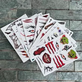 Нежная Экологичная Устойчивая к Поту Татуировка Наклейка На Лицо Временный Ужас Хэллоуина для Маскарада F