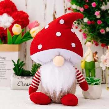 Нежная полиэстеровая кукла в красной шляпе с круглым узором в горошек и головой-грибом для очаровательных пространств Red Dot Mushroom Male