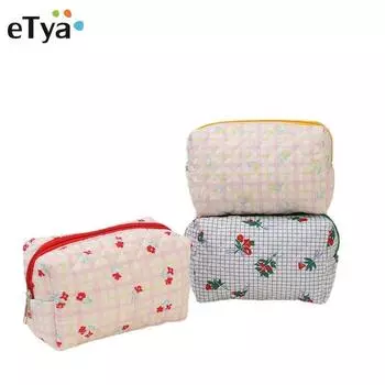 Нежная стеганая сумка-ручка с цветочным принтом и кремовым мишкой, косметическая сумка-органайзер для путешествий, портативная маленькая сумка 18*10*10cm