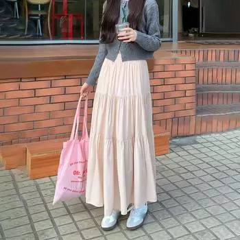 Нежная стильная плиссированная юбка для женщин, весна 2024, новый стиль, высокая талия, утягивающая юбка-зонтик с большим подолом, длинная юбка трапециевидной формы S белый