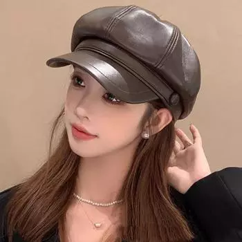 Нежная восьмиугольная шляпа из искусственной кожи для девочек, большая шляпа с верхом, маленькая шляпа для газетчика в ретро-британском стиле, шляпа художника для мужчин M56-58cm
