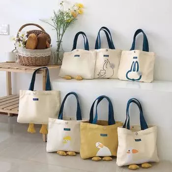 Нежная женская милая универсальная сумка, желтые сумки-уточка, повседневная парусиновая сумка для покупок с простой сумкой для обеда, милые девушки 23x21CM