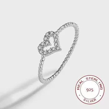 Нежное ажурное цилиндрическое кольцо с бриллиантами в форме сердца для женщин, оригинальные украшения из стерлингового серебра на День Святого Валентина 6 белый