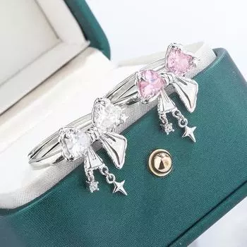 Нежное кольцо для женщин, модное, блестящее, розовое, циркониевое, в форме банта, ювелирное изделие, высококачественное, обручальное кольцо, подарок на годовщину resizable белый