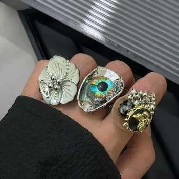 Нежное кольцо с голубыми глазами, винтажное открывающееся кольцо, простота, кольцо с глазом дьявола, девушки style E