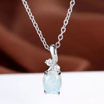 Нежное овальное ожерелье с подвеской из камня для женщин, модное серебряное ожерелье-цепочка, свадебные украшения, подарок подруге серебряный/белый