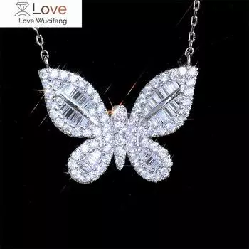 Нежное ожерелье с подвеской в виде бабочки для женщин, роскошный инкрустированный кристаллами и цирконием, модные украшения для свадебной вечеринки, подарок 45 5cm белый