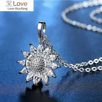 Нежное ожерелье с подвеской в виде подсолнуха и роскошными фианитами огранки «маркиза» для женщин, ювелирные изделия 45cm