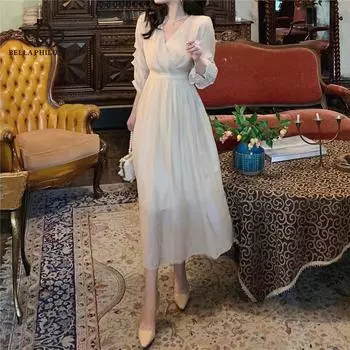 Нежное платье во французском стиле с v-образным вырезом и узкой талией, элегантное однотонное длинное платье, женское повседневное элегантное вечернее платье S шампанского